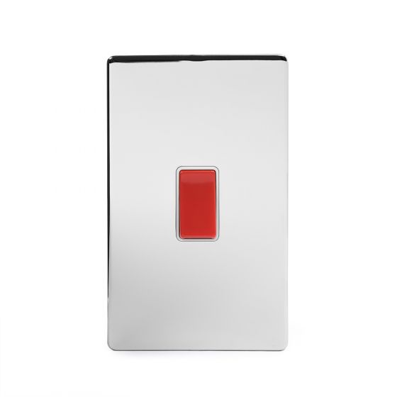 The Finsbury Collection Polished Chrome Luxury 45A 1 Gang Double Pole Switch, Large Plate with White Insert