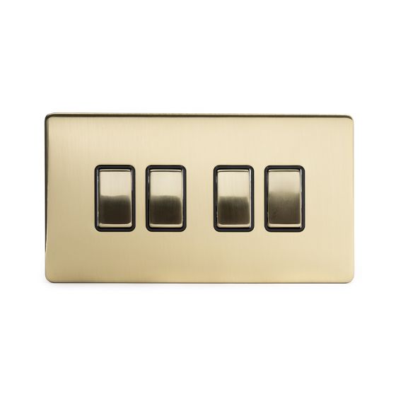 The Savoy Collection Brushed Brass Period 10A 4 Gang 2 Way Switch with Black Insert