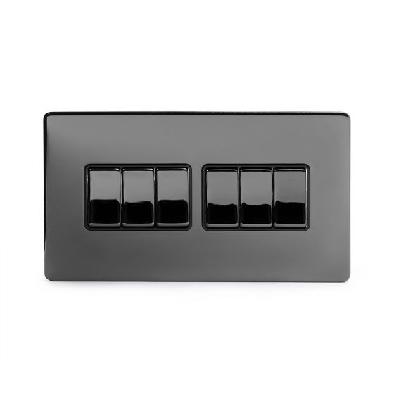The Connaught Collection Black Nickel 10A 6 Gang 2 Way Switch with Black Insert
