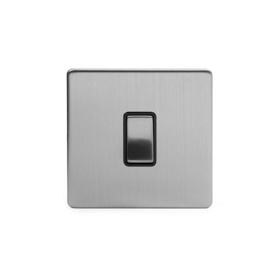 The Lombard Collection Brushed Chrome Luxury 10A 1 Gang 2 Way Switch with Black Insert
