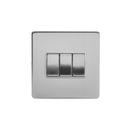 The Lombard Collection Brushed Chrome 3 Gang Intermediate switch Wht Ins Screwless
