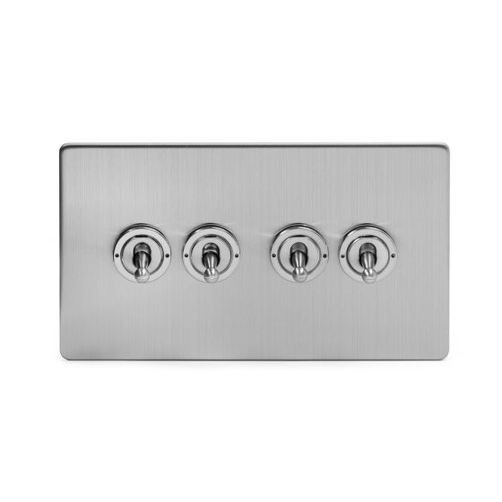 The Lombard Collection Brushed Chrome Luxury 4 Gang 2 Way Toggle Switch