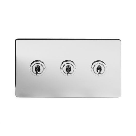 The Finsbury Collection Polished Chrome Luxury 3 Gang 2 Way Toggle Switch