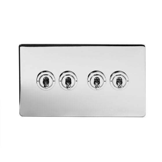 The Finsbury Collection Polished Chrome Luxury 4 Gang 2 Way Toggle Switch