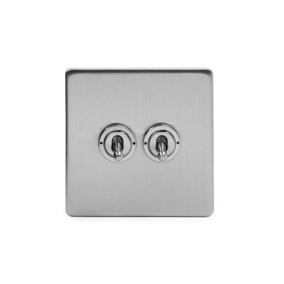 The Lombard Collection Brushed Chrome 2 Gang Intermediate Toggle Switch Screwless