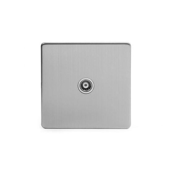 The Lombard Collection Brushed Chrome Luxury 1 Gang Co Axial Socket with white Insert