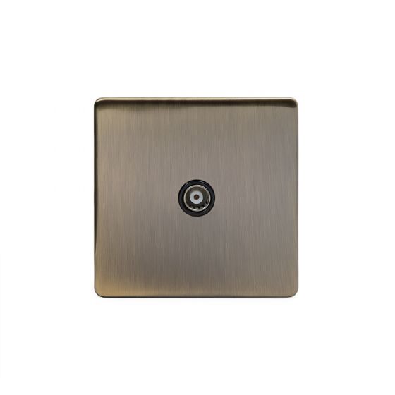 The Charterhouse Collection Aged Brass 1 Gang Co Axial Socket with Black Insert