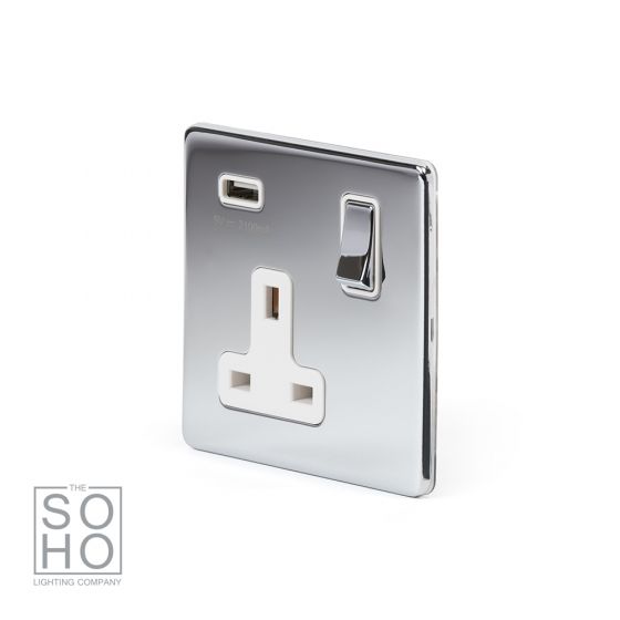 Polished Chrome 1 Gang USB Socket with white Insert The Soho Lighting