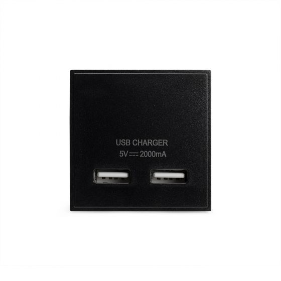 Black USB Charger 2 Gang EM-Euro Module