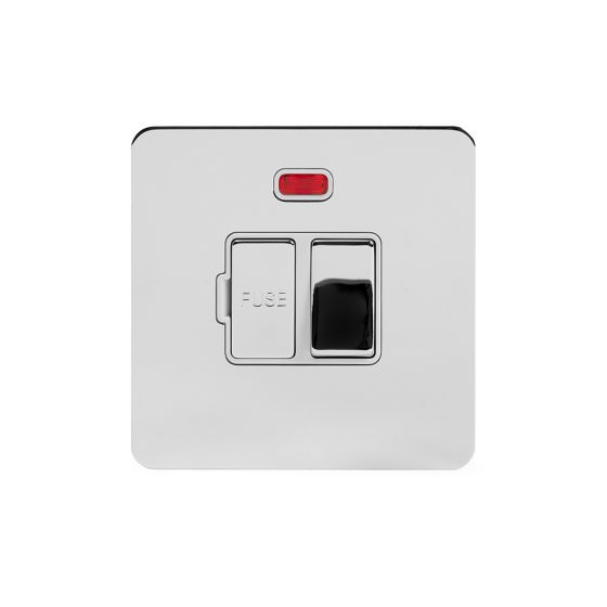 Soho Lighting Polished Chrome Flat Plate 13A Switched Fuse Connection Unit With Neon Wht Ins Screwless