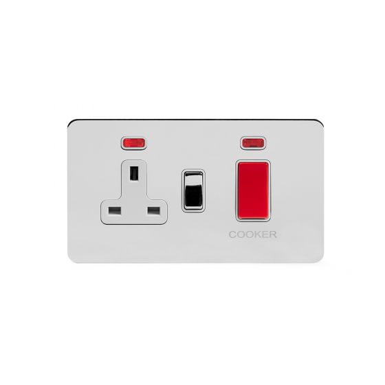 Soho Lighting Polished Chrome Flat Plate 45A Cooker Control Unit With Neon Wht Ins Screwless