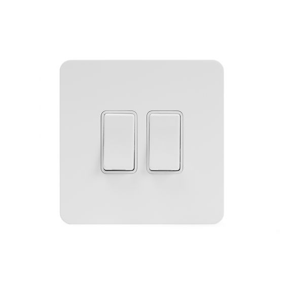 Soho Lighting White Metal Flat Plate 2 Gang Intermediate Switch Wht Ins Screwless