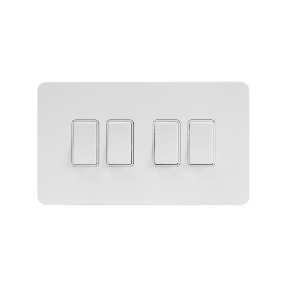 The Eldon Collection Flat Plate White Metal 10A 4 Gang Intermediate Switch Wht Ins Screwless