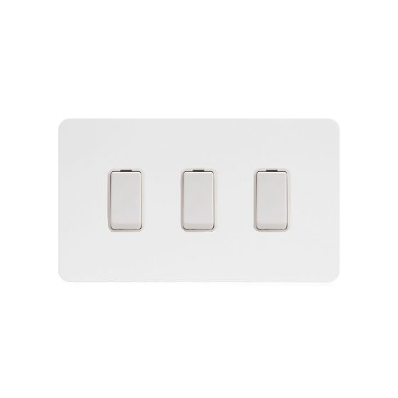 Soho Lighting White Metal Flat Plate 3 Gang Switch With 1 Intermediate (2 x 2 Way Swich with 1 Intermediate) Wht Ins Screwless
