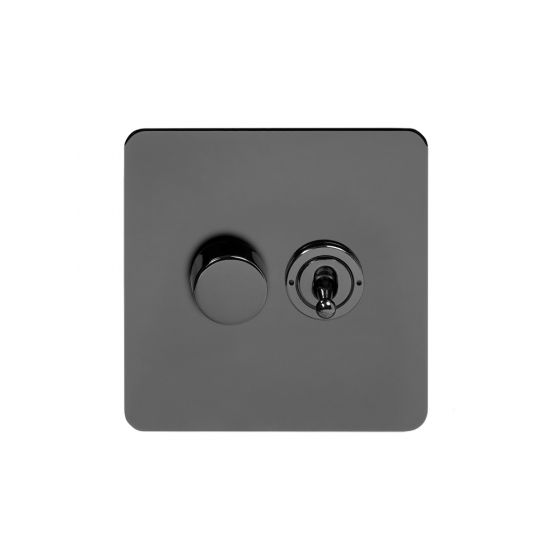 Soho Lighting Black Nickel Flat Plate 2 Gang Dimmer and Toggle Switch Combo (1x150W LED Dimmer 1x20A 2 Way Toggle)