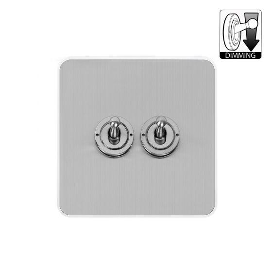 The Lombard Collection Flat Plate Brushed Chrome 2 Gang Dimming Toggle Switch
