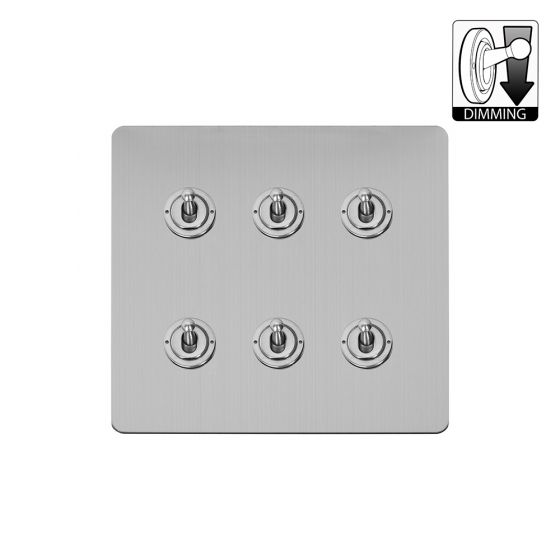 The Lombard Collection Flat Plate Brushed Chrome 6 Gang Dimming Toggle Switch
