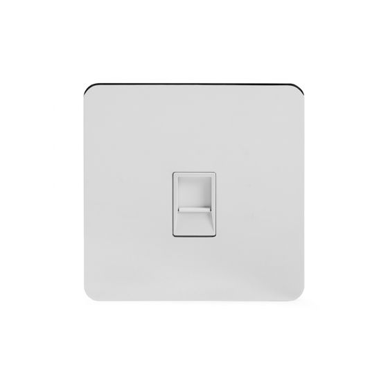 The Finsbury Collection Flat Plate Polished Chrome 1 Gang Data Socket RJ45 Ethernet Cat5 Wht Ins Screwless