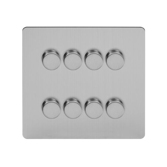 Brushed Chrome Flat Plate 8 Gang Dimmer Switch