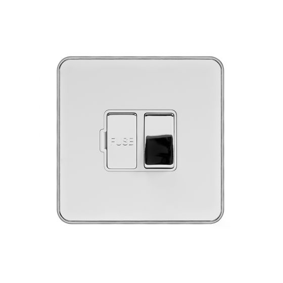 Soho Fusion White & Polished Chrome With Chrome Edge 13A Switched Fused Connection Unit (FCU) White Inserts Screwless