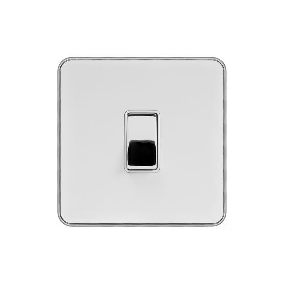 Soho Fusion White & Polished Chrome With Chrome Edge 20A 1 Gang DP Switch White Inserts Screwless