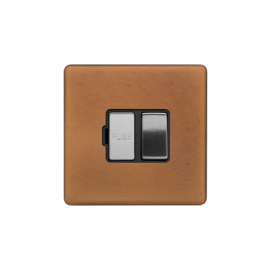 Soho Fusion Antique Copper & Brushed Chrome 13A Switched Fused Connection Unit (FCU) Black Insert Screwless