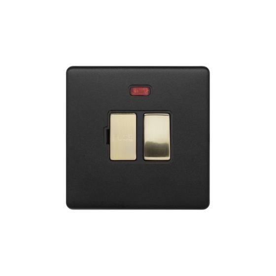 Soho Fusion Matt Black & Brushed Brass 13A Double Pole Switched Fused Connection Unit (FCU) With Neon Black Insert Screwless