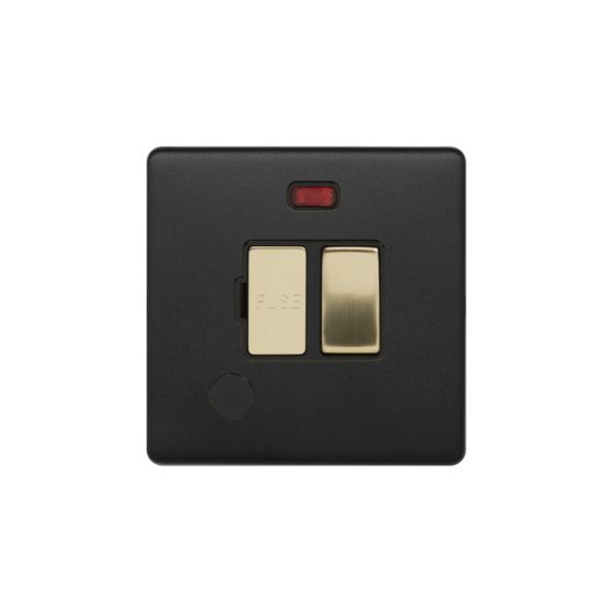 Soho Fusion Matt Black & Brushed Brass 13A Switched Fused Connection Unit (FCU) Flex Outlet With Neon Blk Ins Screwless