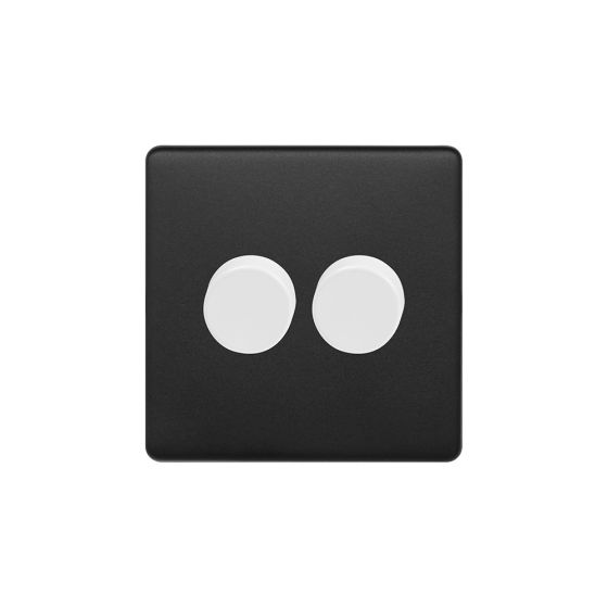 Soho Fusion Matt Black & White 2 Gang 2 Way Intelligent Trailing Dimmer Screwless 100W LED (150w Halogen/Incandescent)