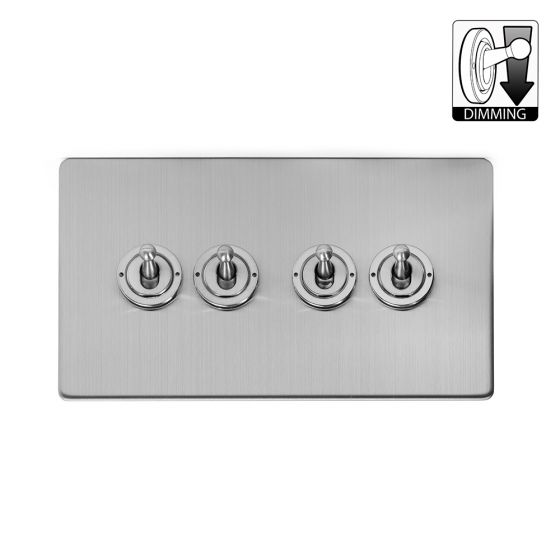 The Lombard Collection Brushed Chrome 4 Gang Dimming Toggle Switch