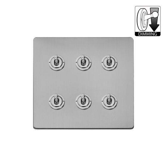 The Lombard Collection Brushed Chrome 6 Gang Dimming Toggle Switch