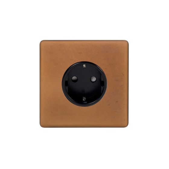 The Chiswick Collection Antique Copper 16A 1 Gang Euro Schuko Socket Blk Ins Screwless