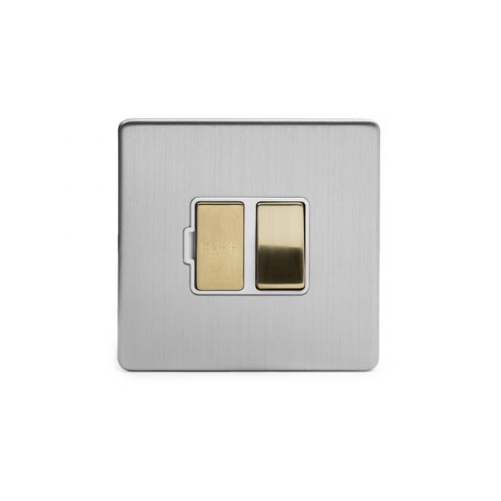 Soho Fusion Brushed Chrome & Brushed Brass 13A Switched Fused Connection Unit (FCU) White Inserts Screwless