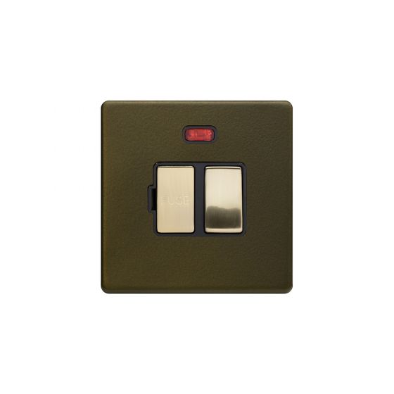 Soho Fusion Bronze with Brushed Brass 13A Double Pole Switched Fused Connection Unit (FCU) With Neon with Screwless 