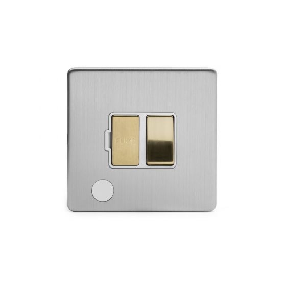 Soho Fusion Brushed Chrome & Brushed Brass 13A Switched Fuse Flex Outlet White Inserts Screwless
