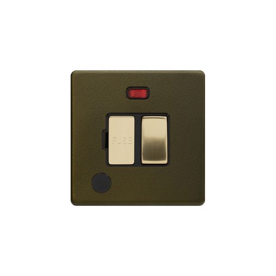 Soho Fusion Bronze with Brushed Brass Flat Plate 13A Switched Fused Connection Unit (FCU) Flex Outlet With Neon Screwless 
