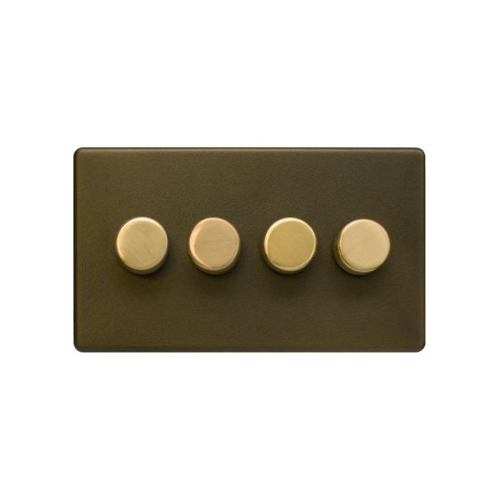 Soho Fusion Bronze & Brushed Brass 4 Gang 2 Way Trailing Dimmer Screwless 100W LED (250w Halogen/Incandescent)