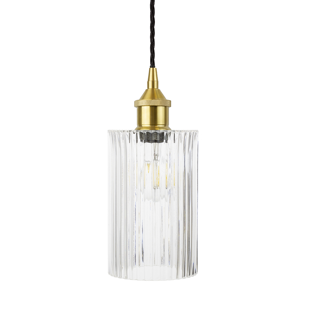 Cylinder Ribbed Glass Pendant Light