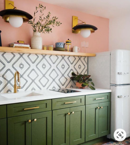 art deco green and pink kitchen