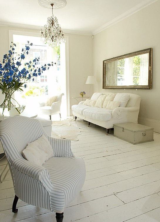 white painted wood floor living room interior design white