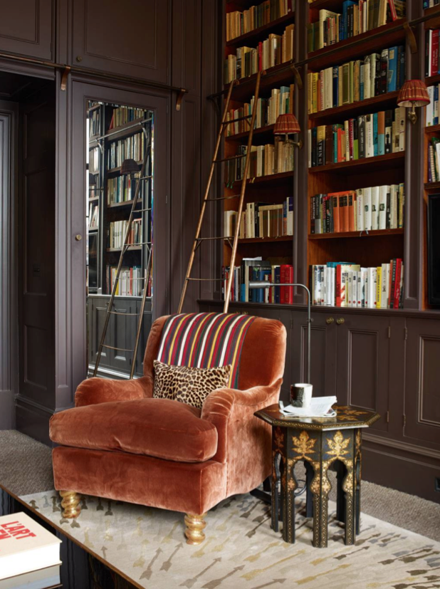 maximalism books library interior design