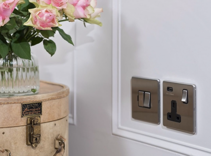 brushed chrome sockets and switches